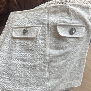 Textured Cream Skirt with Silver Buttons
